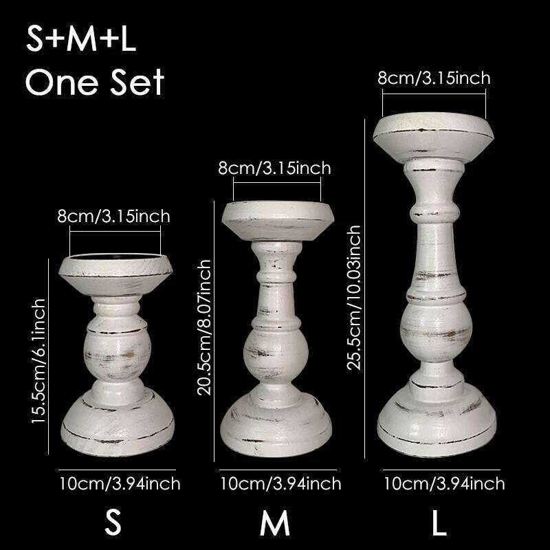 Solid Wood White Candlestick Tabletop Retro Candle Holder Home Decoration Wooden Candles Rack Nostalgic Photography Props Y260131