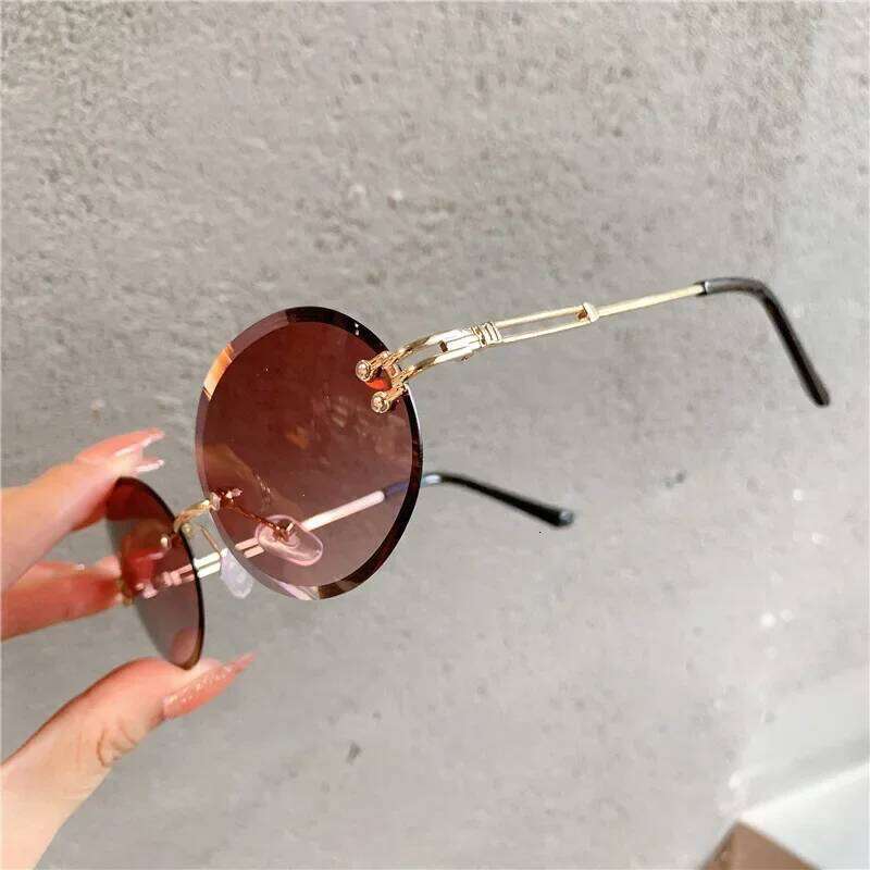 2024 Rimless Luxury Trendy Sunglasses Summer Cut-Edge Sunglass Oval Brand Designer Shades Women Sun Glasses Uv400 H260202