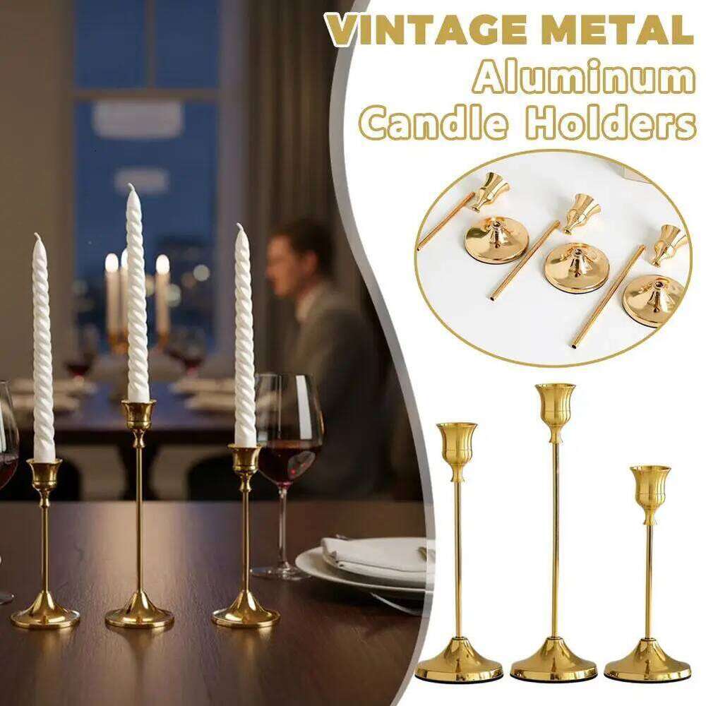 3 Vintage Elegant Metal Aluminum Tabletop Candle Holders Suitable for Wedding Anniversary Home and Hotel Decoration Y260131