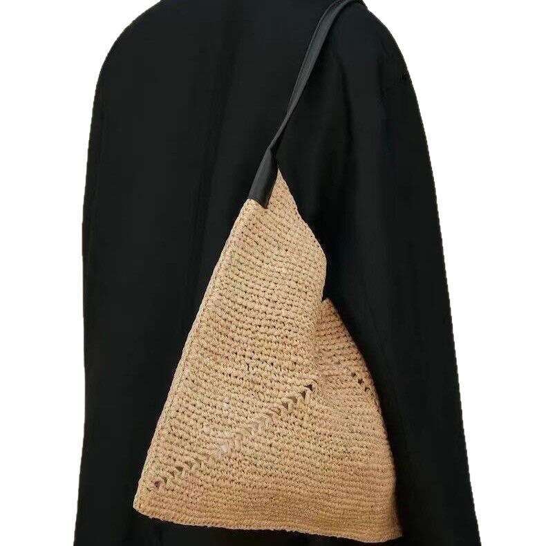 French Style Single Shoulder Capacity Straw New Raffia Hollow Woven Vacation Beach Large Triangle Women's Bag Kl928
