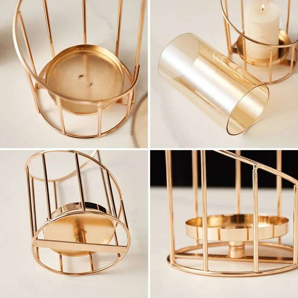 European Style Metal Candlestick Glass and Iron Flower Accessories Storage Bottle Romantic Wedding Birthday Dinner Decoration Y260131