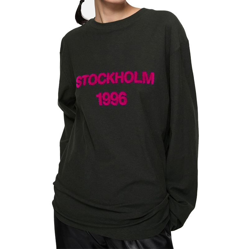 Europe Rose Flocked Letter Cotton Tee Casual Long Sleeve T-Shirt For Men Women Oversize Fit 26ss 0202