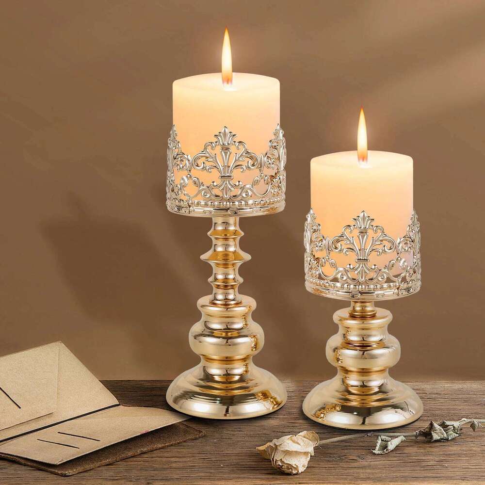 Iron Craft Decoration Hollow Pattern Design Easy to Clean Match Candlestick for Restaurants Y260131