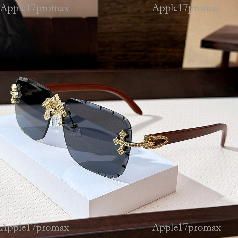 Luxurious Brand Designer Lady's Rimless Cut-edge Sunglasses Square Frame, High-end Feel Lace Decoration Diamond-encrusted Lenses Fashionable For 