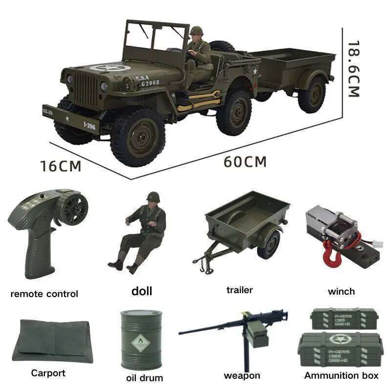 JJRC C8815 Rc car 1941 JEEP WILLYS 2.4g 4wd RTR Crawler climbing scale military truck off-road vehicle toy gift for children. Y260131