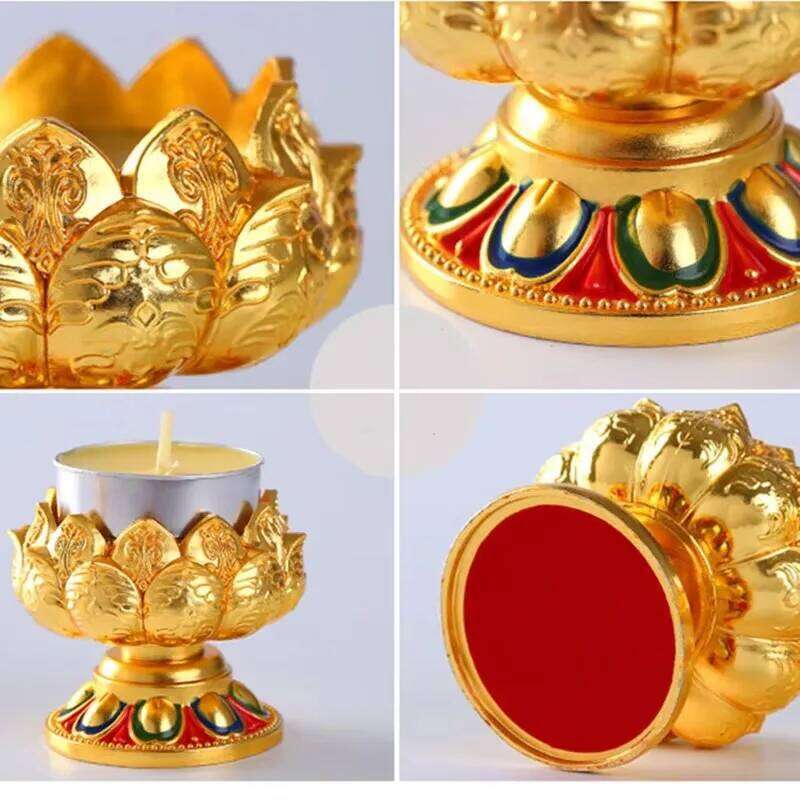 Embossed Buddhist Candle Cup Zinc Alloy Flower Golden Candlestick Tibetan Wedding Lamp Holde Dinner Home Table Decoration Y260131