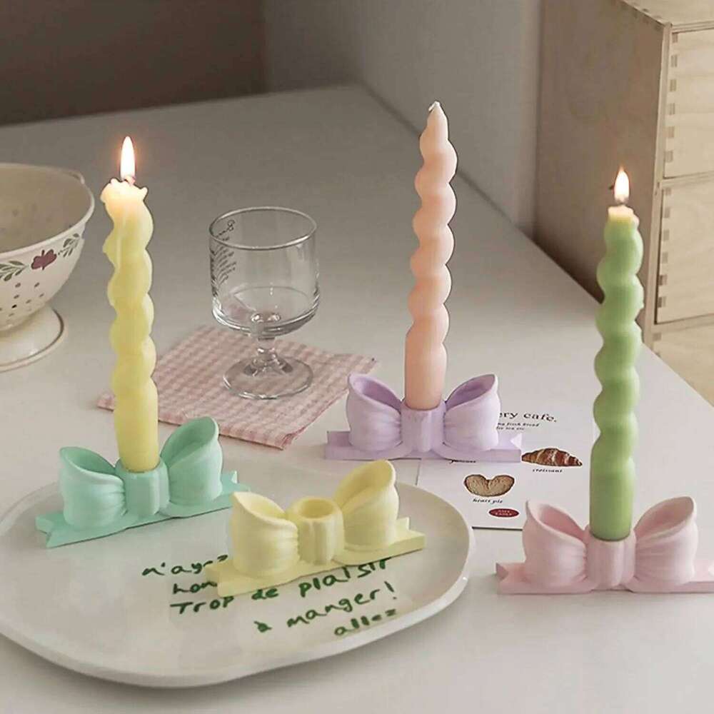 3Colors Home Decoration Cute Long Aromatherapy Candlestick Photo Props DIY Ornament Colorful Bow Scented Candle Holder Y260131