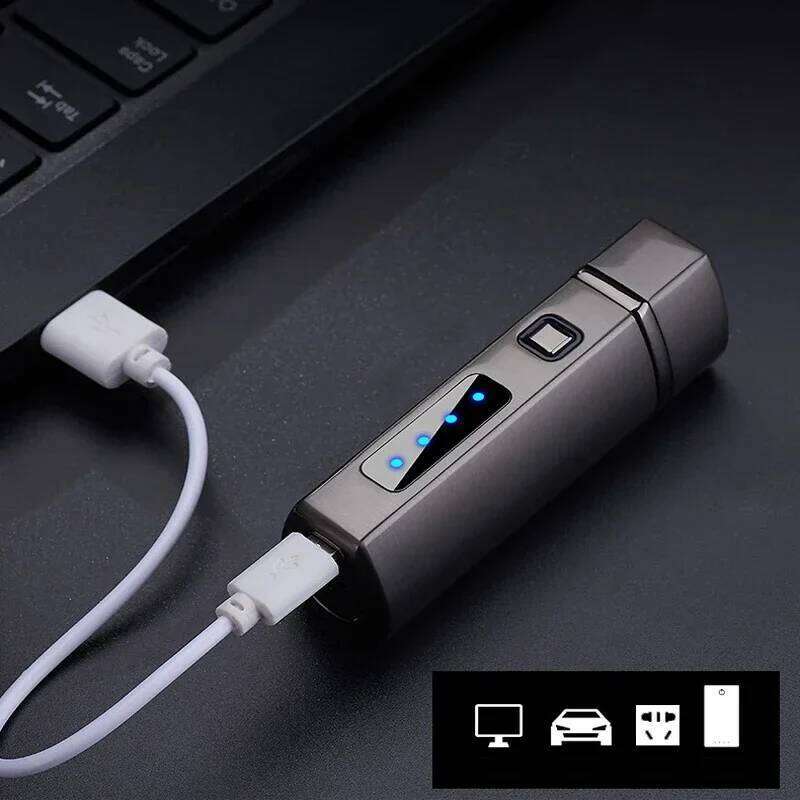 New Touch Sensing Metal Outdoor Windproof Electric USB Turbo Three Torch Blue Flame Gas Lighter Cigar Tool Men's Gifts W260202