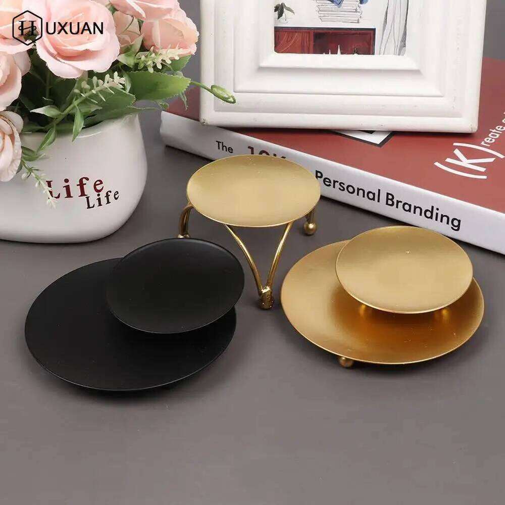 Iron Black Gold Plated Candle Holders Pillar Metal Plate For Wedding Party Festival Portavelas Candelabra Art Gift Home Decor Y260131