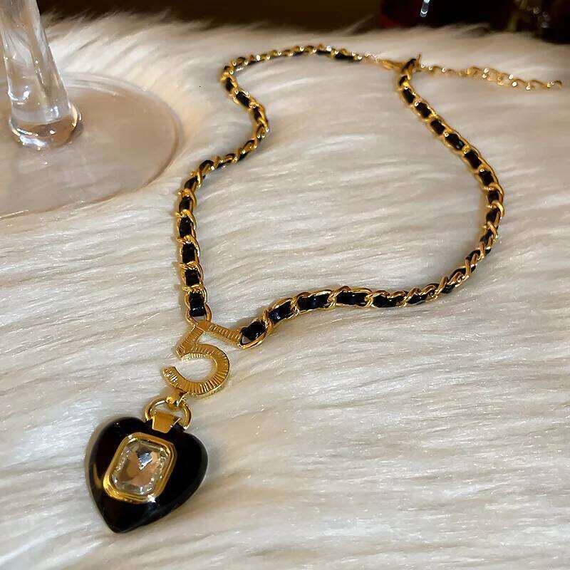 Earrings Gold Necklace Plated Leather 1 1 Chain with Number 5 and Heart Cubic Zirconia Accents for Daily Wear and Special Occasion Jewellery Gift High Quality Texture