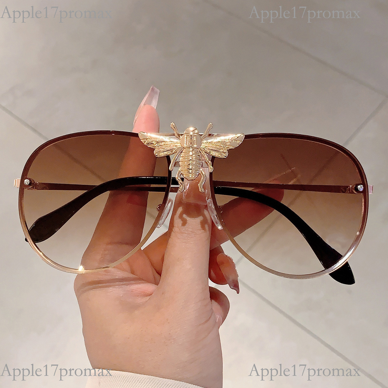 Luxury Brand Designer American European Bee Toad Mirror Fashion Sunglasses Metal Retro Style Large Frame For Outdoor And Beach Use