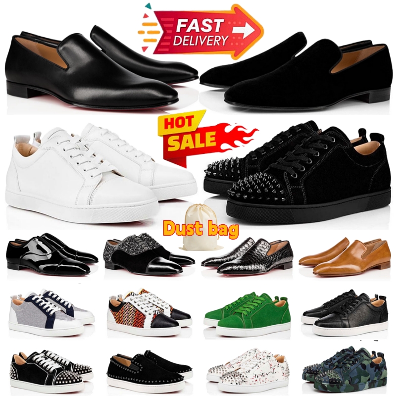 Designer shoes Luxury Dress Shoes Men Casual Shoes Red Bottoms Sneakers Glitter Grey Rivets Leather Suede Spikes classic Office Career Wedding Trainers big Size 48