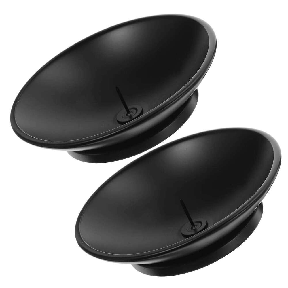 Vintage Holder Black: Retro Iron Pillar Candlestick Plate For Wax Led Aromatherapy Spa Wedding Party, Metal Y260131