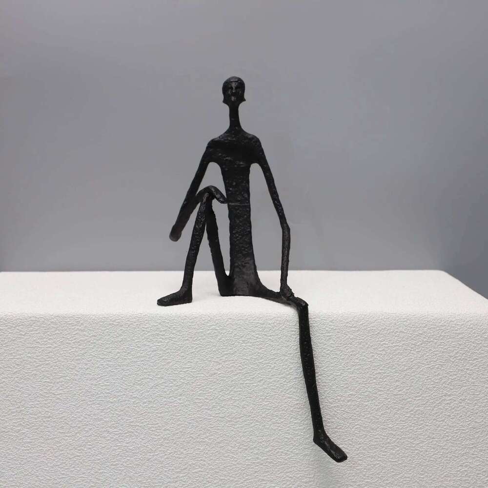 Modern Abstract Thin Metal Figure Sculpture Set, Sitting Thinker Figurine, Vintage Iron Art Statue for Home Office Desktop Decor Y260202