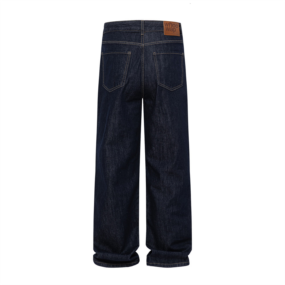Straight-Leg Jeans Men High Street Trendy Brand Vibe Series Topstitched Pockets Simple Loose Versatile Casual Wide-Leg Pants