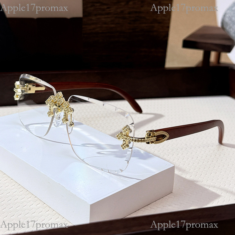 Luxurious Brand Designer Lady's Rimless Cut-edge Sunglasses Square Frame, High-end Feel Lace Decoration Diamond-encrusted Lenses Fashionable For 