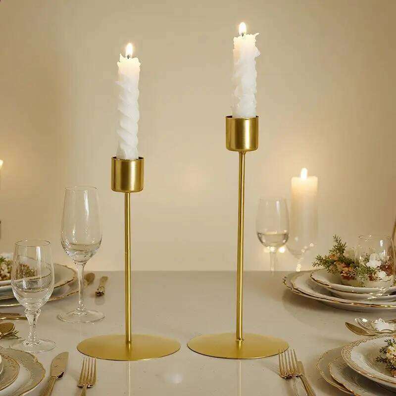 Chic Gold Metal Candle Holders, European Style Wedding Decorations for Living Room, Bar, Party Decor Y260131