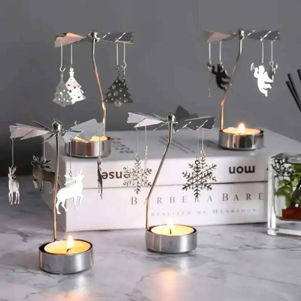 Multi-shape Rotating Candlesticks Snowflake Angel Romantic Tea Party Candle Holder Wedding Christmas Metal Home Decor Y260131
