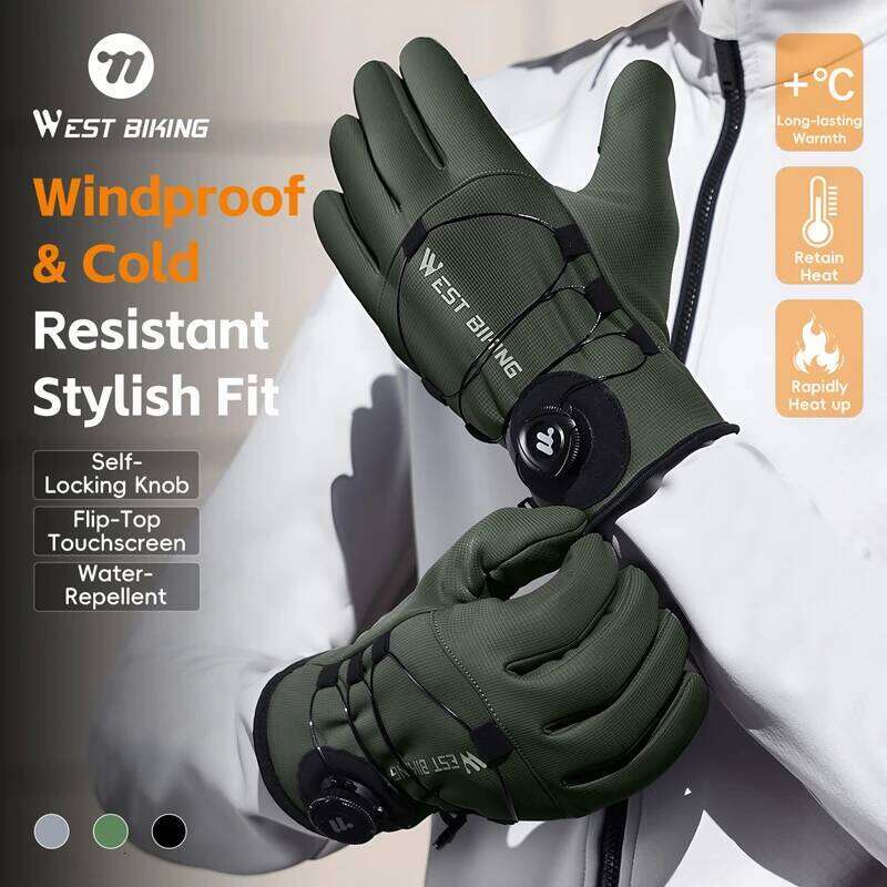 WEST BIKING Winter Self-Locking Bicycle Thermal Warm Full Finger Cycling Sports Touchscreen Twist Locking Gloves XJ260202