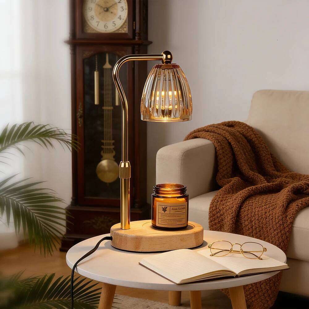 Lamp Soft Light Modern Glass and Wood Base Aromatherapy Candle Warmer Home Decor for Cozy Relaxing Ambiance Y260131