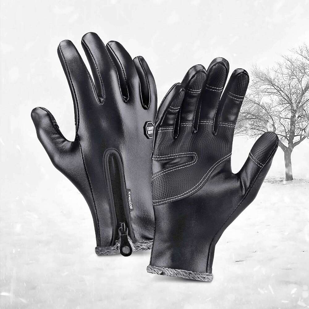 Kyncilor Men's Winter Cycling Black Velvet Men Touch Screen For Sports Thermal Climbing Leather Gloves XJ260202
