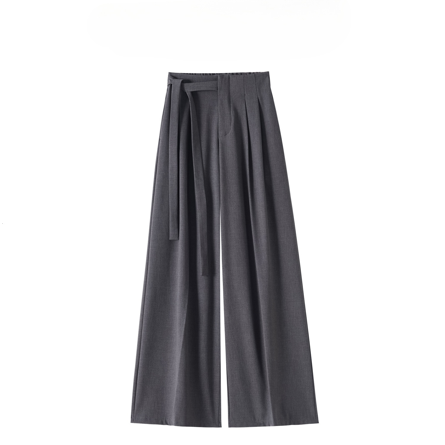 Old Money Style Gray LaceUp Suit WideLeg Pants for Women Autumn 2025 Draped Loose HighWaist StraightLeg Trousers FloorLength Pants 240807