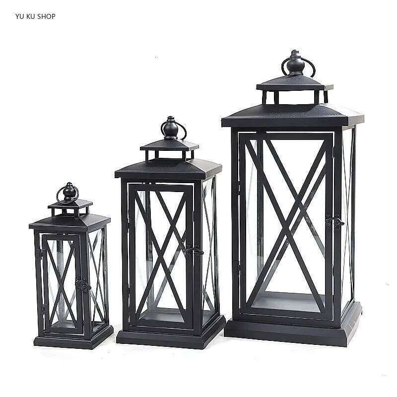 Windproof Lantern Glass Candle Holders Metal Large Black Wedding Modern Design Moroccan Candlestick Decoracion Hogar Home Decor Y260131