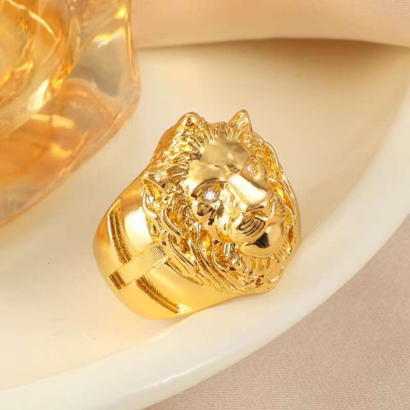 Electroplated Gold Lion Head European And American Style Personality Cross Ring Men's Jewelry