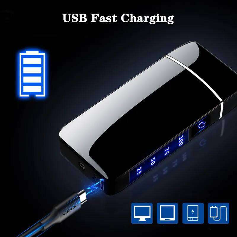 Touch Sensing Metal Electric Outdoor Windproof Lighter Dual Arc Flameless Plasma USB Rechargeable Lighters Digital Power Display W260202