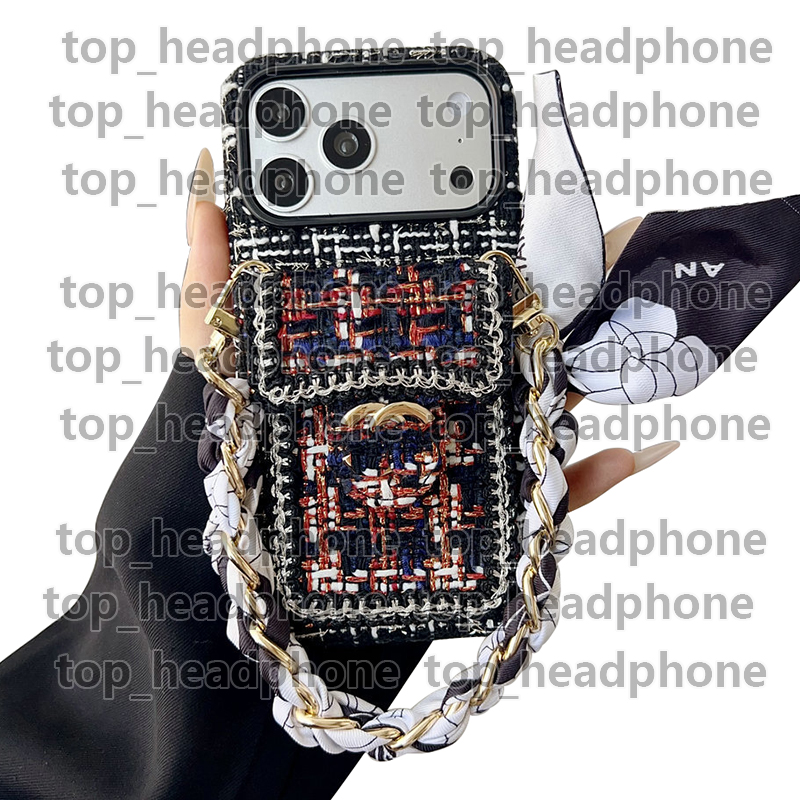 iPhone 17Pro Max Luxury Women Chain Crossbody Bag Designer Phone Case For Apple iPhone 16 Pro Max 15 14 13 Chains Card holder Leather Wallet Phone Case Scarves Lanyard