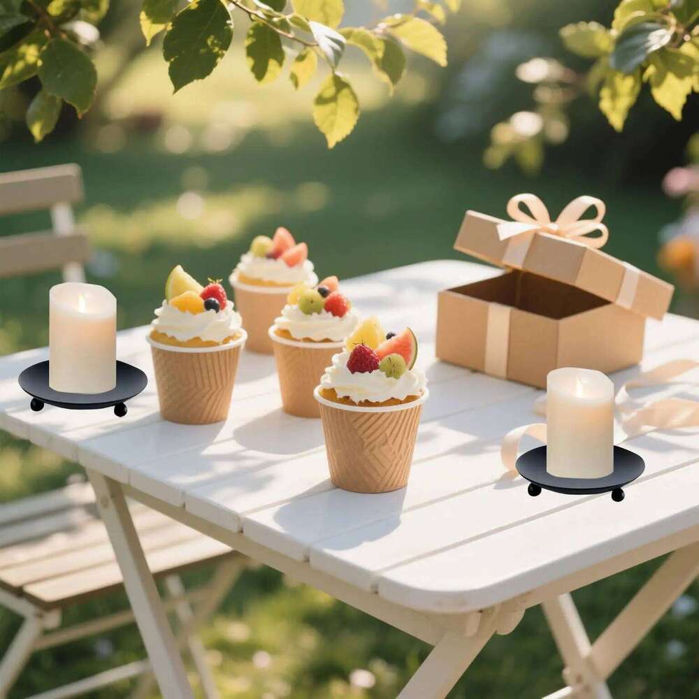 1/2PC Iron Black Golden Holders Metal Plate Wedding Party Christmas Decorative Candlestick Round Candle Holder Tray Base Y260131