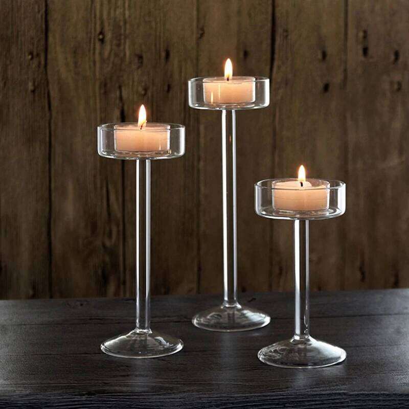1Pc Glass Candle Holders Set Tealight Holder Home Wedding Stand Bar Party Decor Y260131