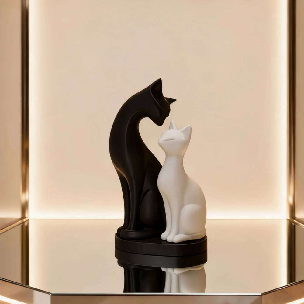 Black and white cat sculpture home decoration items are suitable for living rooms, computer desks, offices, etc Y260202