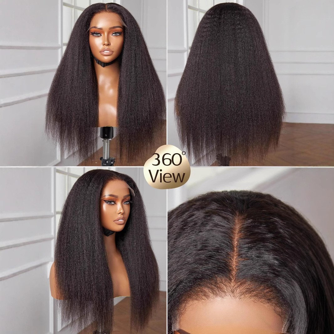 Corn whisker wig, European and American women's forehead lace Yaki wig, mid length straight hair wigs wig, full head cover