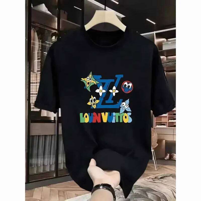 European Summer Trend Super Clear Print New Mens Loose And Comfortable High Street Pure Cotton Breathable T-Shirt Ins