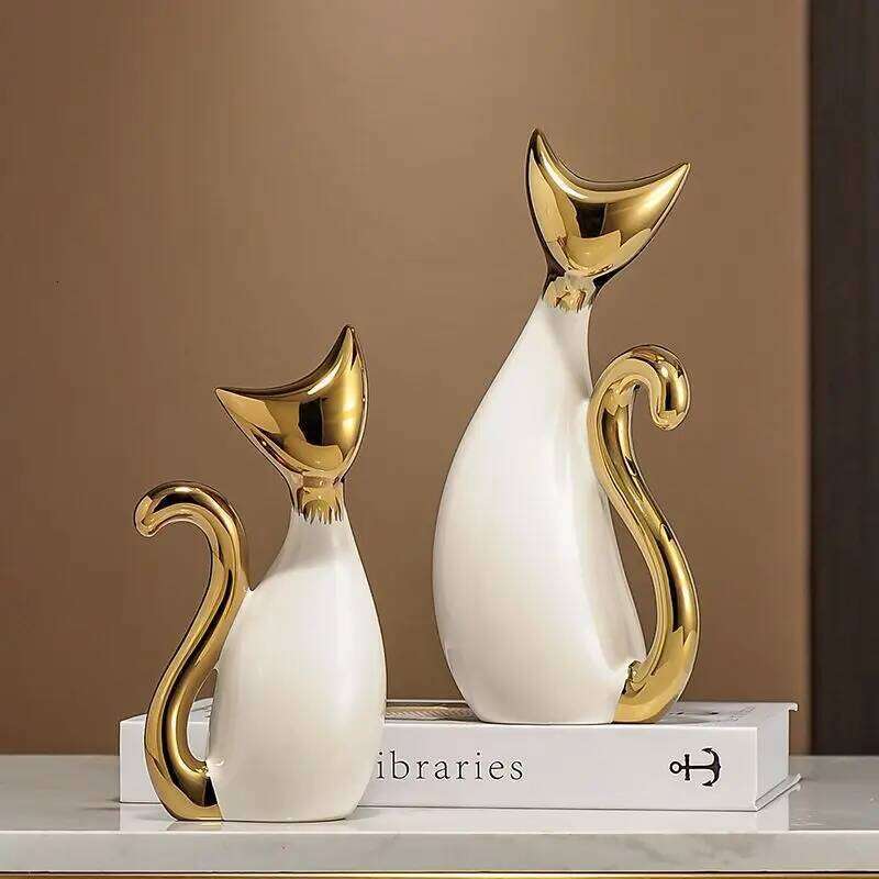 Modern Luxury Ceramic Cat Ornaments Office Store Cafe Sculpture Crafts Home Livingroom Porch Table Figurines Decoration Y260202