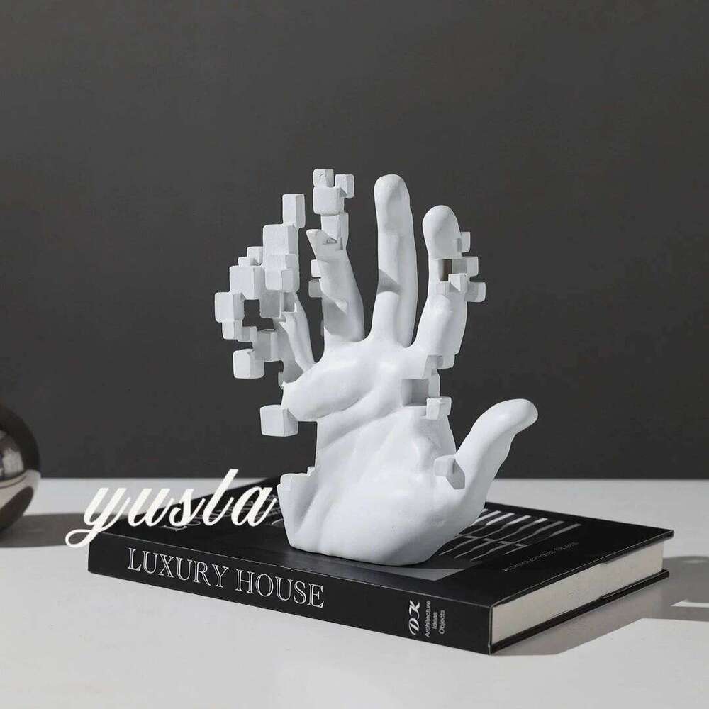 Pixel Mosaic Palm Resin Decoration Handicraft Science Fiction Art White Simulation Living Room Desktop Ornament Y260202