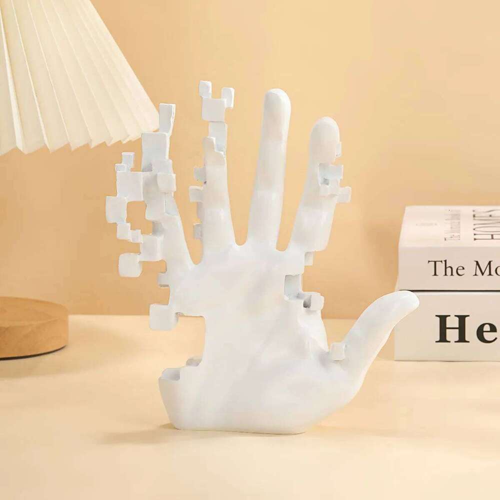 Pixel Mosaic Palm Resin Decoration Handicraft Science Fiction Art White Simulation Living Room Desktop Ornament Y260202