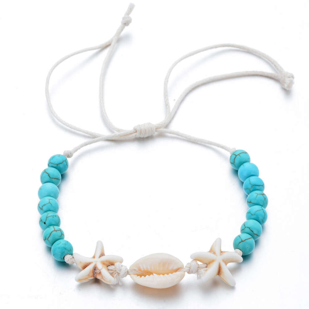 Popular small jewelry, natural stone shell bracelet, hand woven, adjustable wax rope chain for women