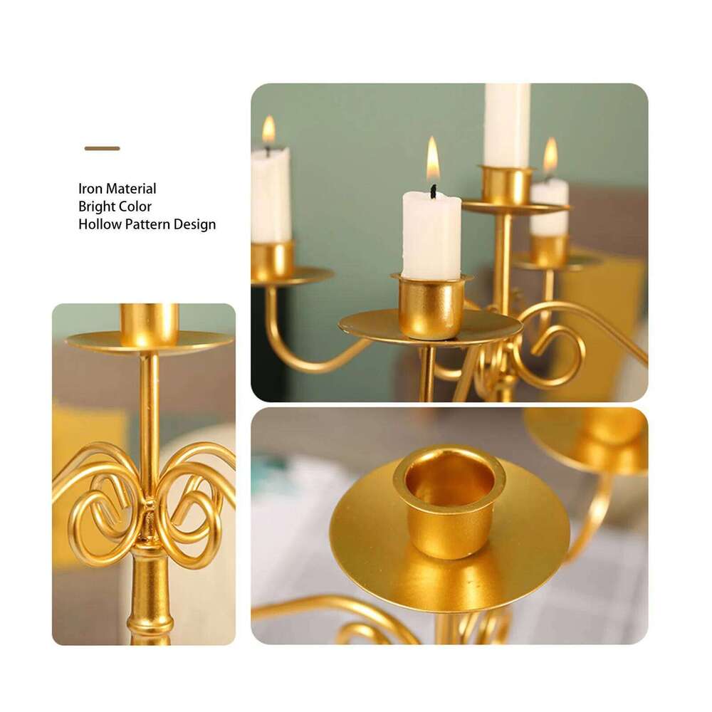 ZK50 European Style 5 Arms Iron Elegant Candle Stick Candelabra for Wedding Restaurant Gold Y260131