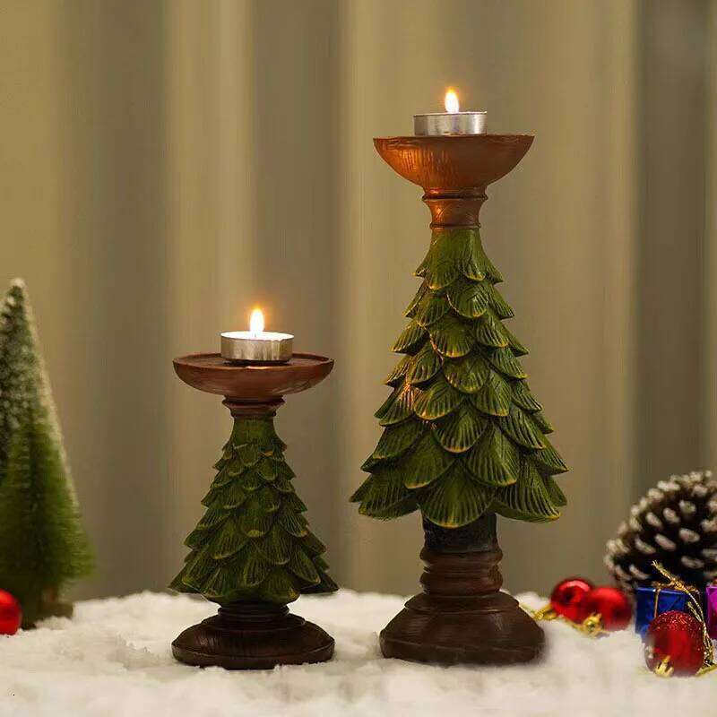 Christmas Tree Ornaments Ins European Style Home Living Room Desktop Decoration Crafts Wooden Candle Holder Y260131