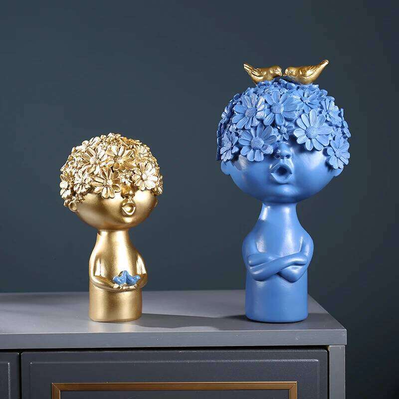 Nordic Flower Head Character Resin Adornments Home Livingroom Desktop Figurines Crafts Office Coffee Table Ornaments Decoration Y260202