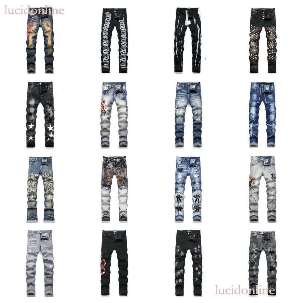 y2k mens amirijeane pants Embroidery Slim Fit Pants trousers biker embroidery Motorcycle Denim For Men jean designer jeans 2a4 0dd