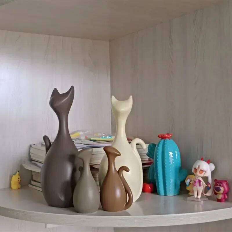 Nordic Ins Glaze Ceramic Ornaments 3/4pcs Porcelain Cat Family Decorations Home Cabinet Animals Figurines Y260202