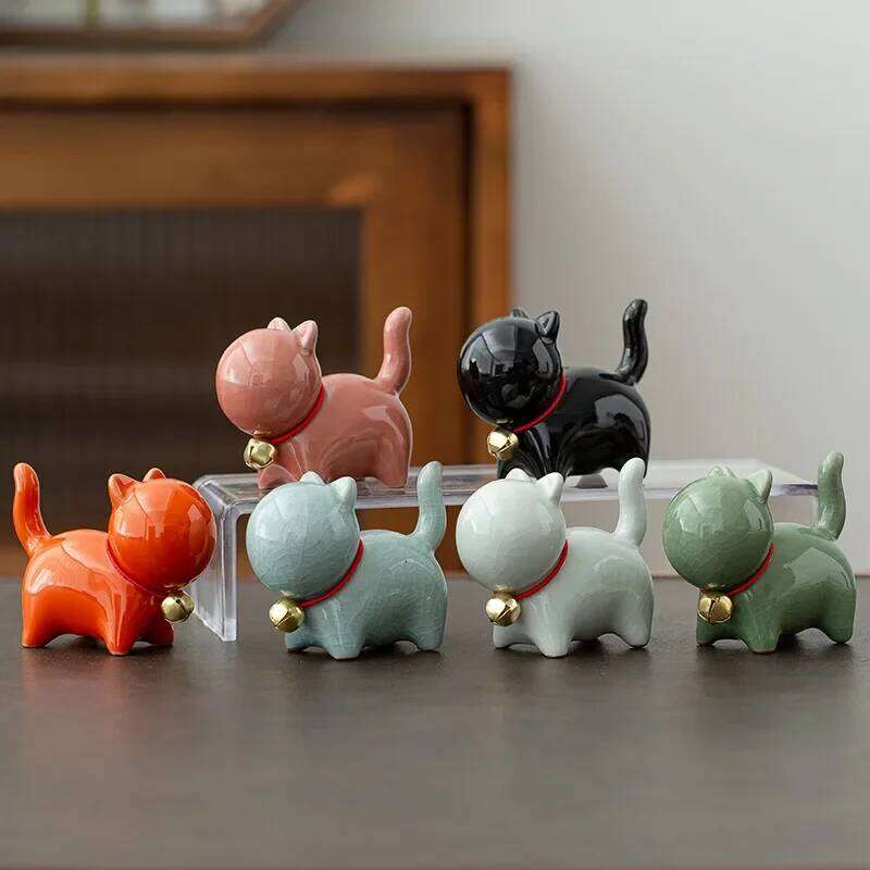 Creative Ceramics Cute Kitten Ornament Animal Micro Landscape Pet Indoor Desktop Ornaments Set Accessories Tea Play Y260202