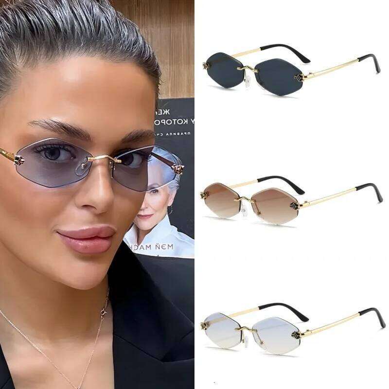 Frameless Cut Edge Diamond Shaped Personalized Leopard UV Resistant Small Frame UV400 Sunglasses New H260202