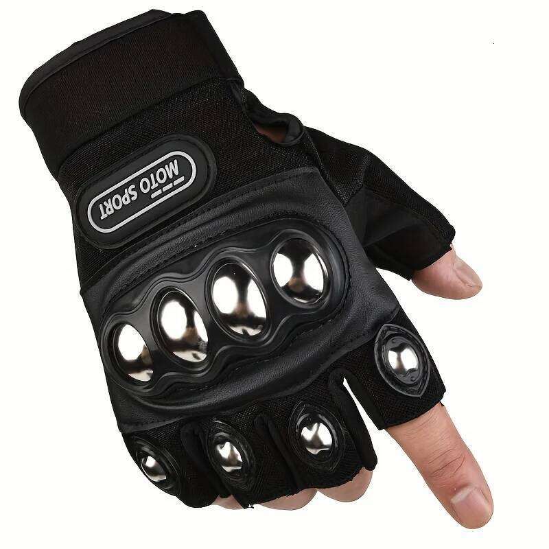 2pcs Black Outdoor Knuckle Motorcycle Power Sports Gloves XJ260202