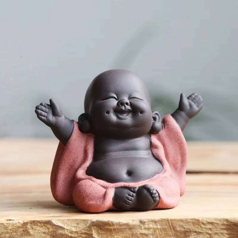 Buddha Statues Small Monk Geomantic Decoration Purple Figurines Home Decor Sculptures Tea Pet Crafts Color Sand Ceramic Y260202
