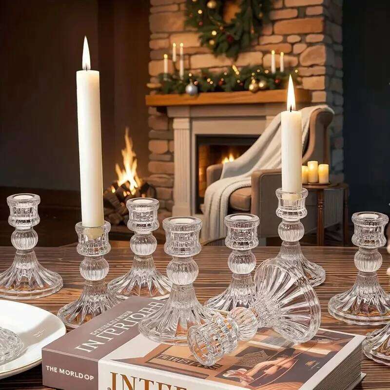 Retro Transparent Glass Candle Holders Suitable For Pillar Candles, Weddings, Holiday Parties Decoration Y260131