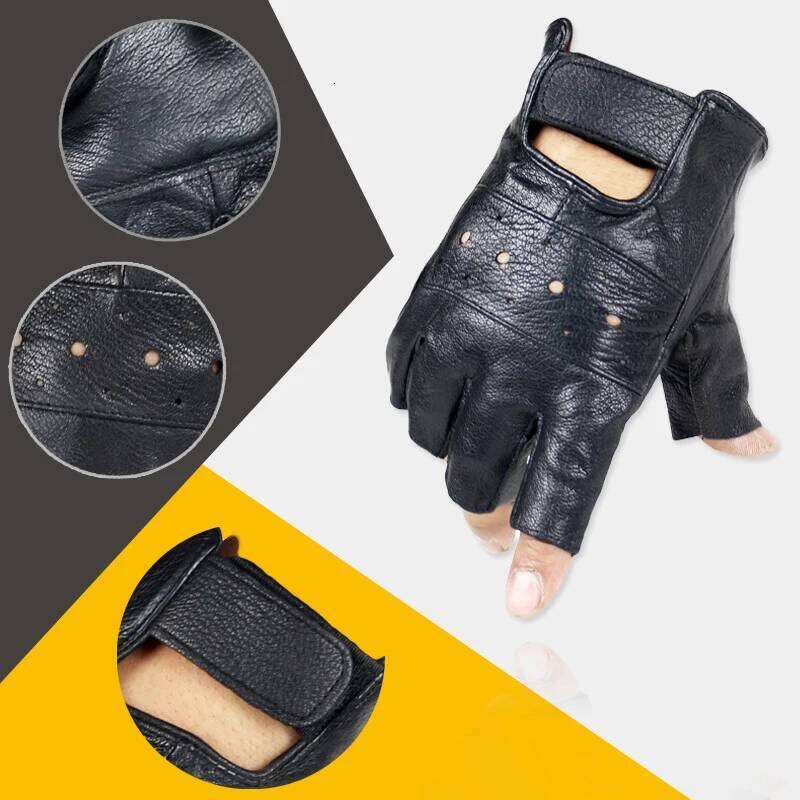 Mens Sheep Leather Driving Fitness Half Finger Tactical Gloves Black Leisure fitness cycling PU leather gloves XJ260202